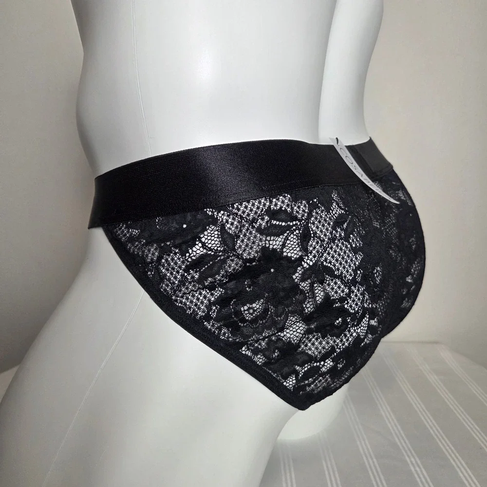 Cosabella Never Say Never Black Mid-Rise Lace Brief Soft Stretch Full Coverage
